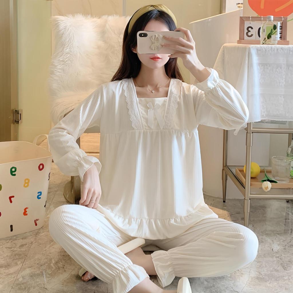 Women's Princess Lace Trim Two-Piece Set: Spring/Autumn Long Sleeve Korean Court Style