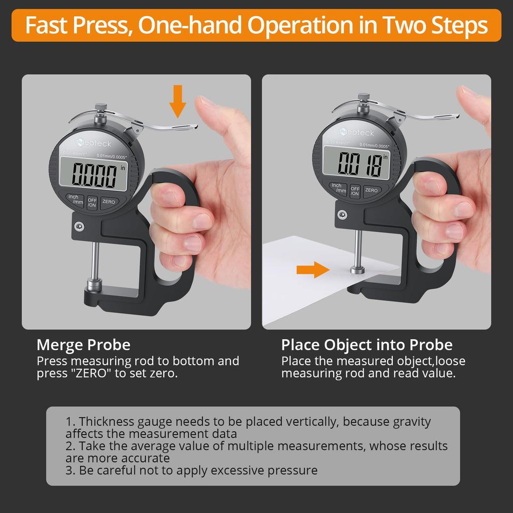 Neoteck Digital Tykkelse Måling Aluminiumlegering Stor LCD Tykkelsesmåler Måler, Konstruksjon, 0,01 mm Nøyaktighet, 0-25,4 mm Område, Display,