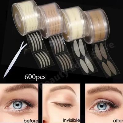 600 Stück unsichtbare doppelte Falten-Augenlid-Aufkleber, doppelte Augenlid-Bänder, Lift-Streifen, transparent, grau, Augenlid-Streifen, große Augen, Beauty-Tool