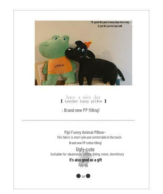Quirky Black Dog Pillow, Cute Frog Plush, Yellow Duck Cushion for Sofa, Women’s Niche Doll Toy.