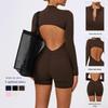 Xiga European & American Style Half-Zip Cutout Back Peach Butt Long Sleeve Yoga Jumpsuit LT05