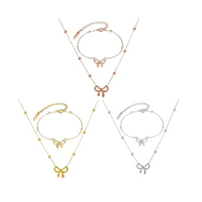 Ensemble de Bijoux Tendance en Acier avec Pendentif Nœud Papillon Élégant Collier et Bracelet pour un Usage Quotidien