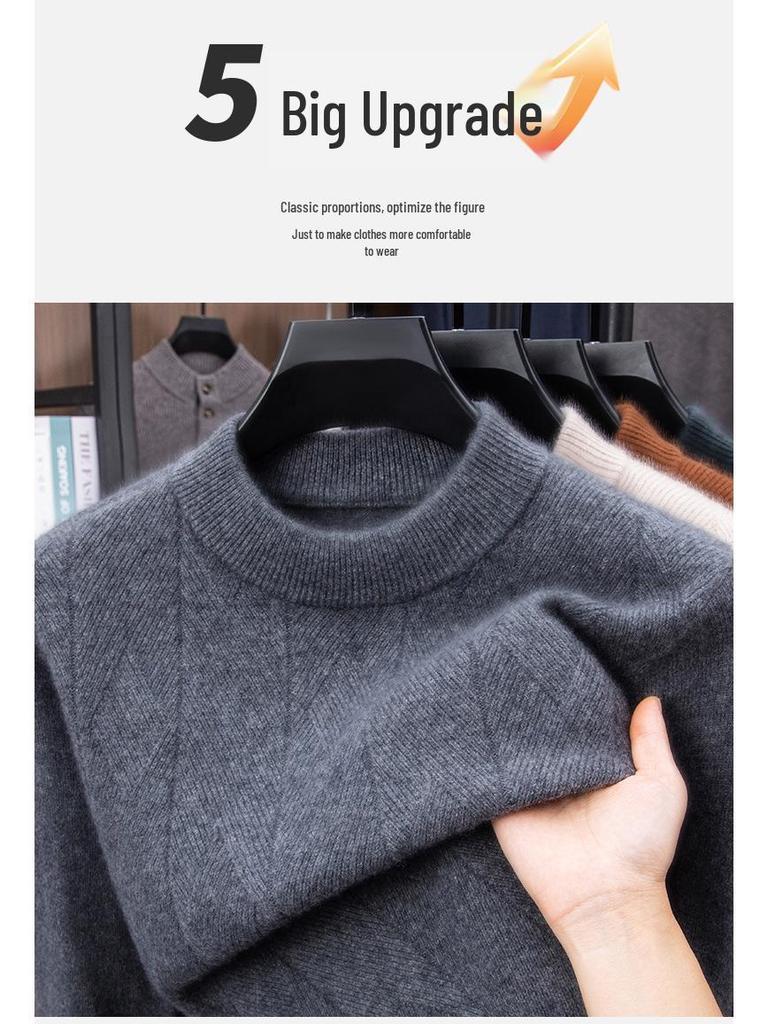 Men's Winter Thick Knit Sweater - Half-High Collar, Middle-Aged Dad Style, Warm & Loose Base Layer.