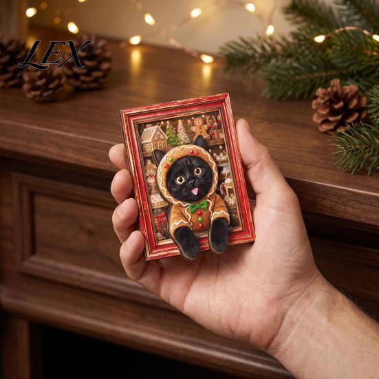 Christmas Kitchen Accessories Cute Cat Refrigerator Magnets, Kitty Magnetic Photo Frame, Decorative Metal Surface Stickers Retro Office Filing Cabinet