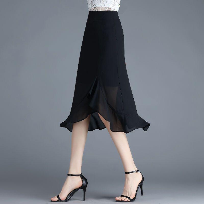 Irregular Fishtail Skirt Chiffon Midi Skirt for Women In Summer High Waist Hanging Feeling One Step Skirt for Women with Buttocks Wrapped