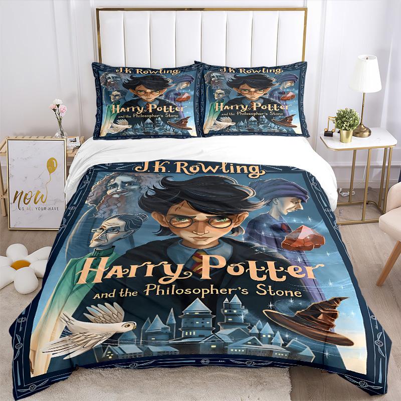 3pcs Harry Potter Fantasy Adventure Bedding Set, Soft Polyester Duvet Cover and Pillowcases Seasons all suitable, Design for Bedroom L1003144