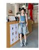 2025 Spring/Summer American Retro High-Waisted Distressed Denim Mid-Length Women's Shorts, Versatile Loose Wide-Leg 5-Point Pants