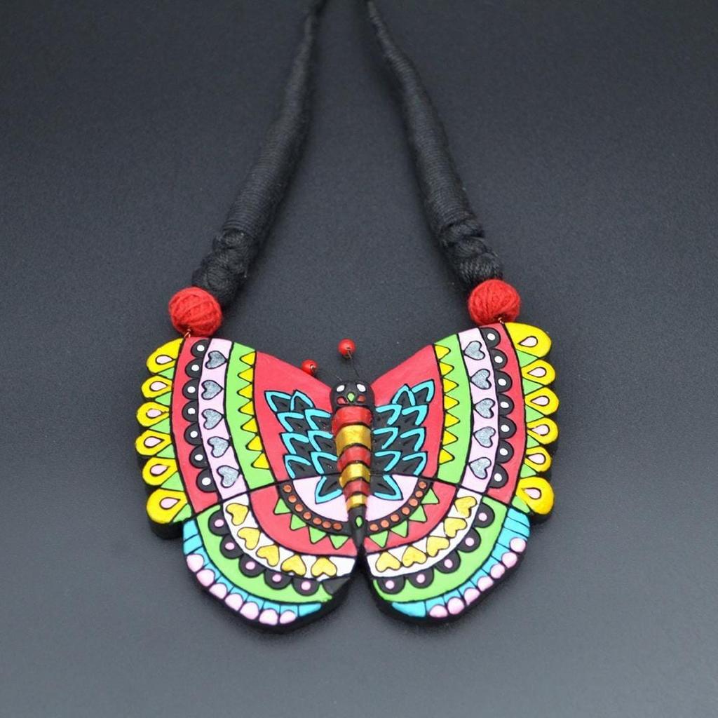 Handmade Clay Butterfly Necklace Earring Set