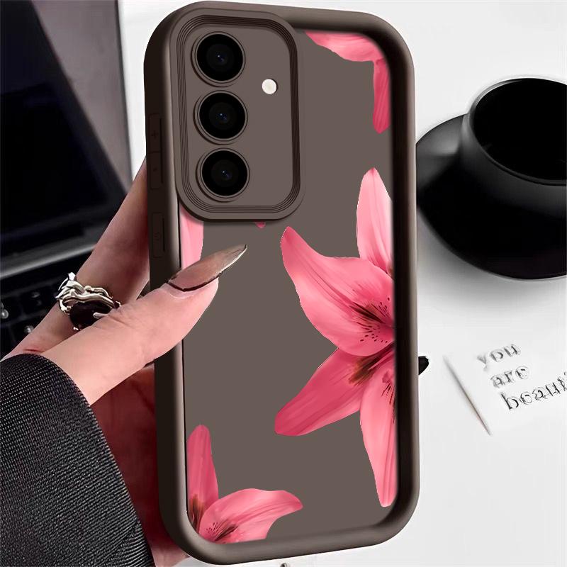 Flower Print Anti-Fall Cover For Samsung S25 Ultra S24 FE S23 S22 A56 A36 A16 A15 A55 A35 TPU Soft Matte Shockproof Phone Case