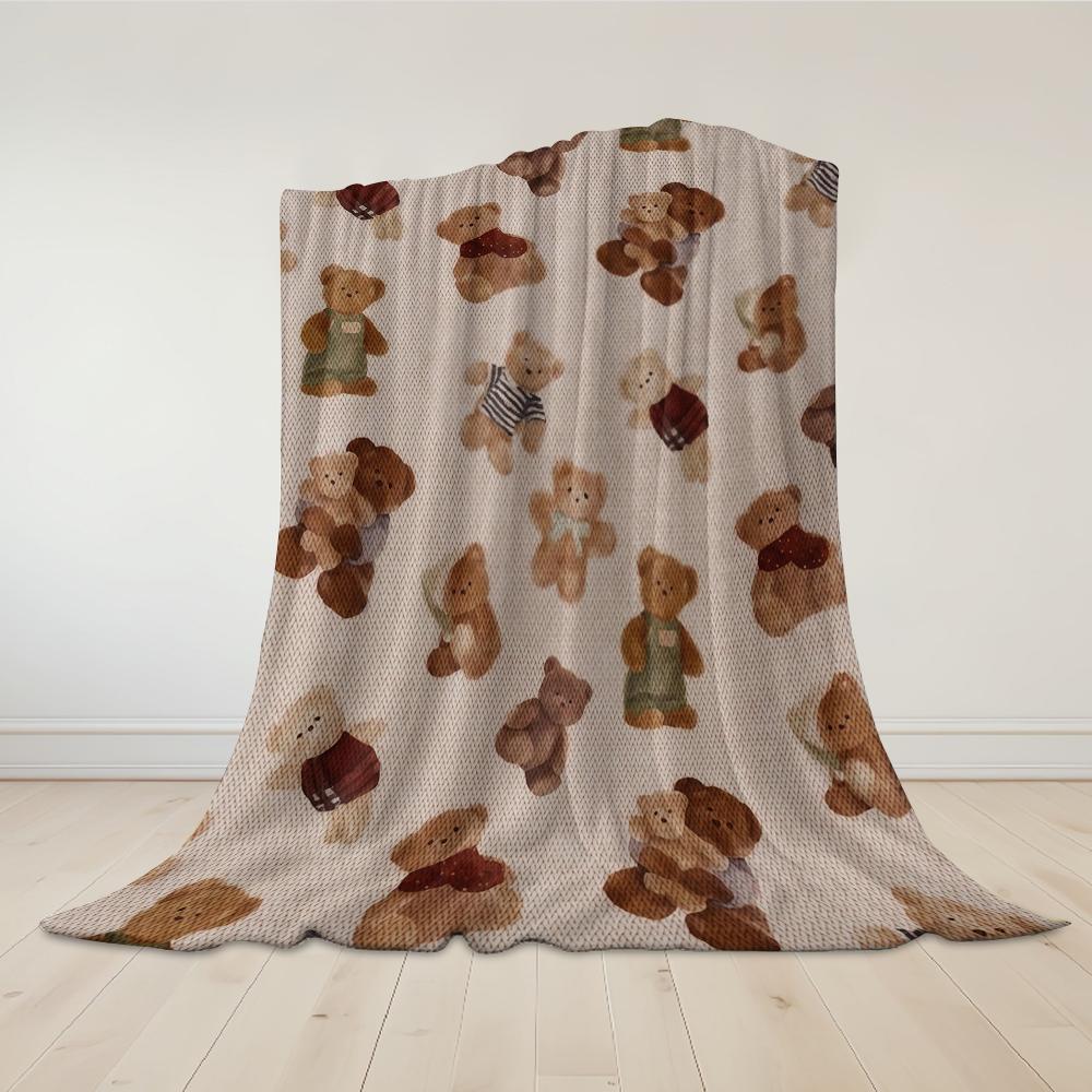 Coperta Flanella Patchwork Orsacchiotto Calda Morbida Halloween Natale Divano Caldo Accogliente Decorazione Decorativa Regalo per Tutte le Stagioni