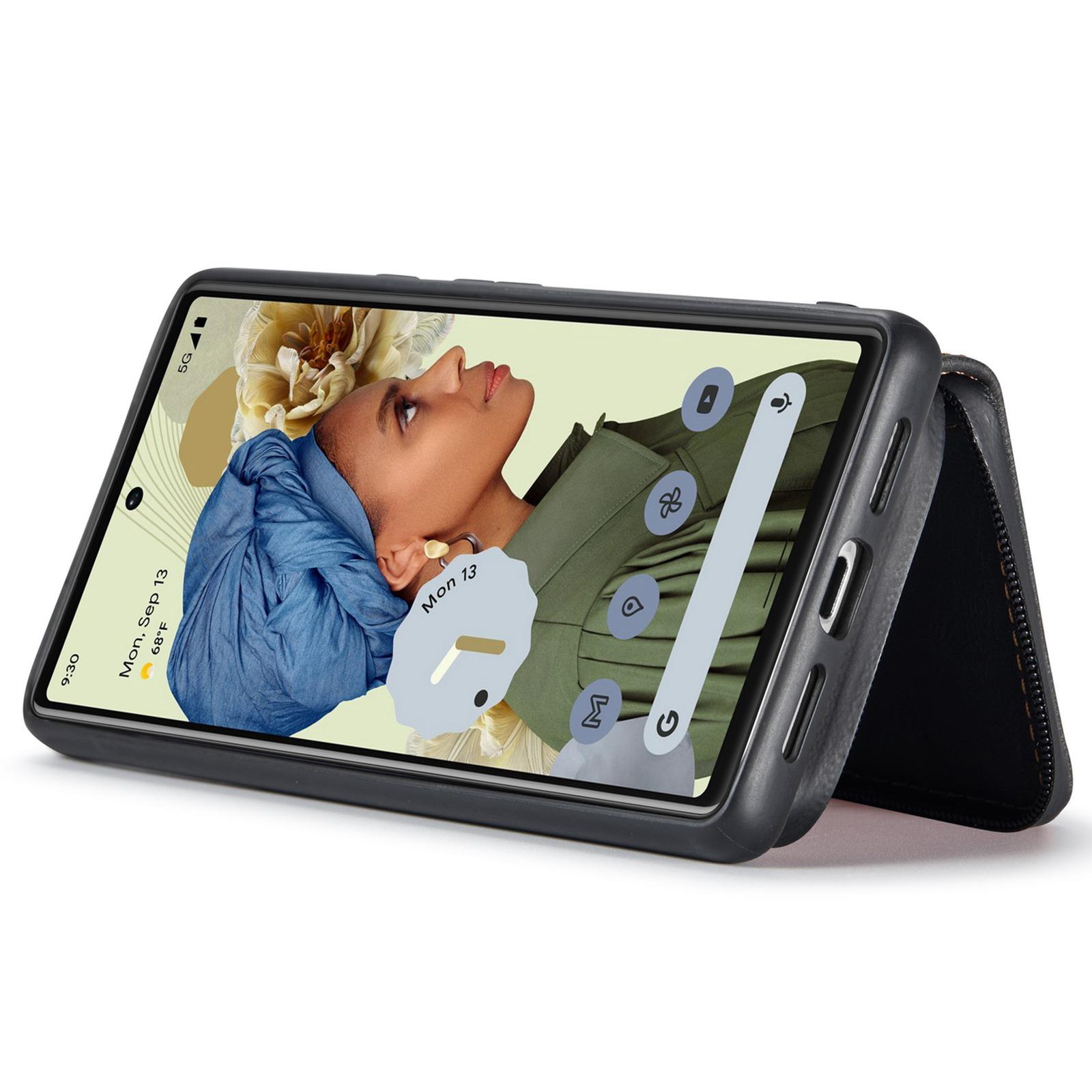 

JEEHOOD For Google Pixel 7 5G Kickstand Zipper Wallet Phone Case Detachable Leather Coated TPU Phone Case Black