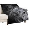 African Male Lion , Wildlife Animal Black and White But with Colored Eyes Throw Blanket Loose Soft Plaid Blankets