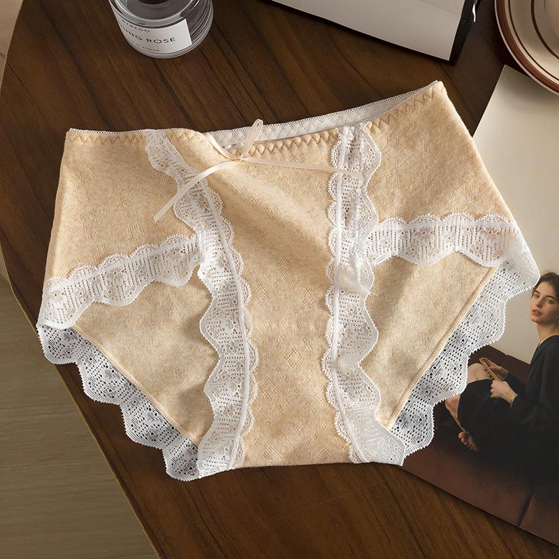 Women's Spring and Autumn Bowtie Class 7A Bacteriostatic High Split Cotton Crotch Hip Mid Waist Triangle Briefs