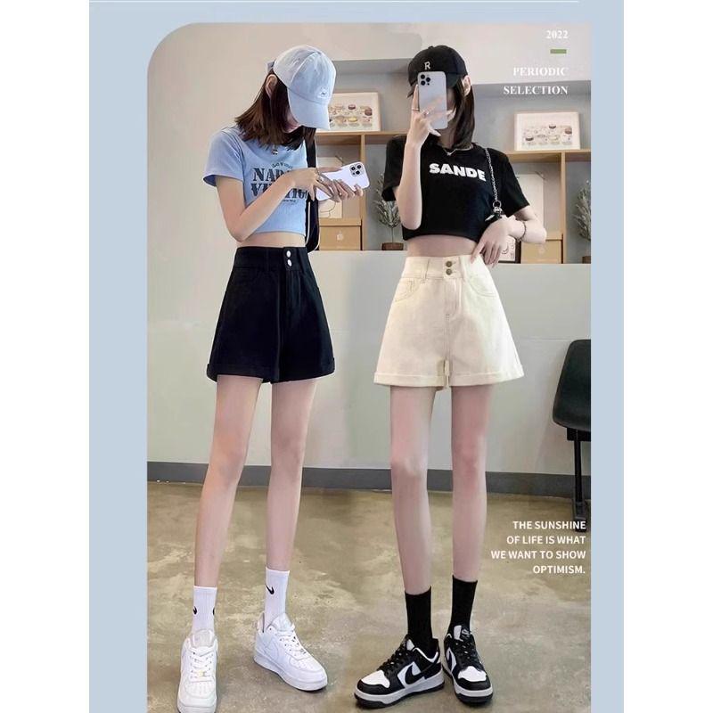 Women's High-Waisted Black Denim Shorts - 2026 Summer Slimming Design, Petite Fit, Wide and Narrow Leg Options