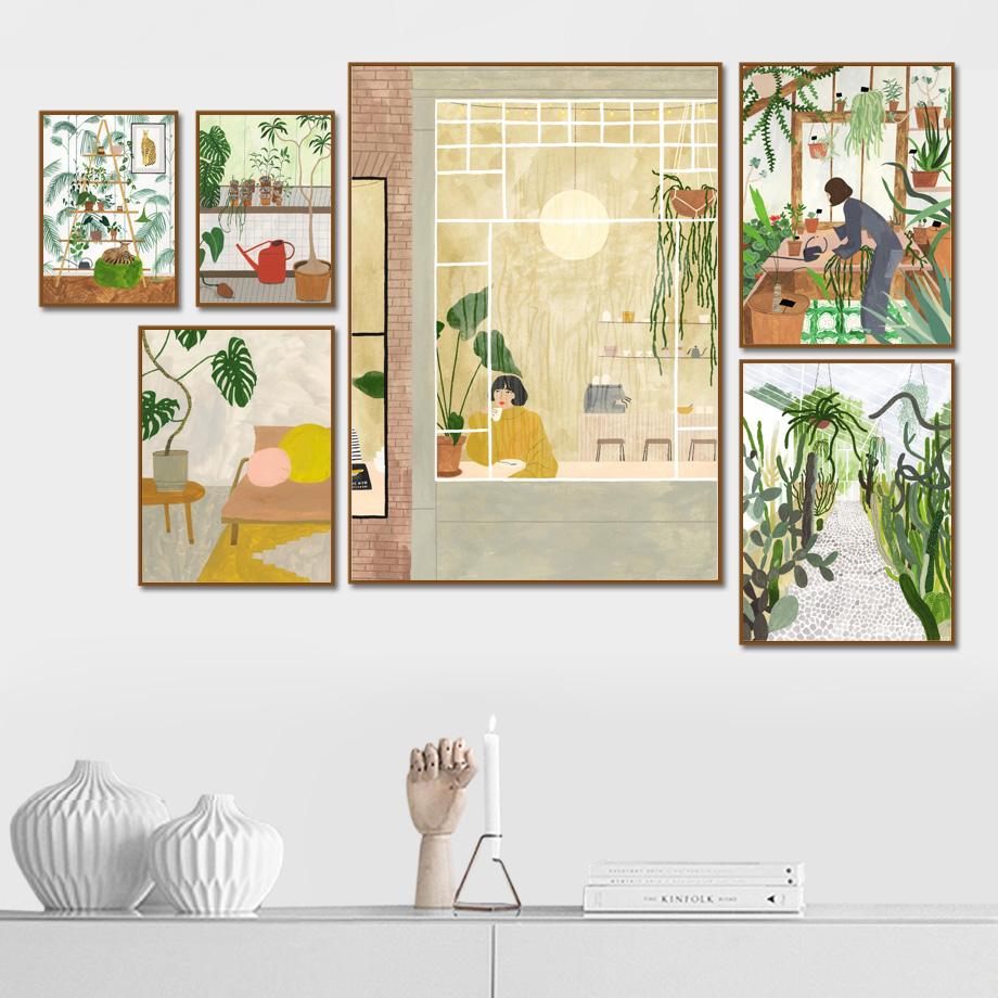 

Женщина Орхидея Кактус Пальма Иллюстрация Настенное искусство Холст Живопись Скандинавские плакаты и принты Настенные рисунки Для гостиной Декор Без рамки