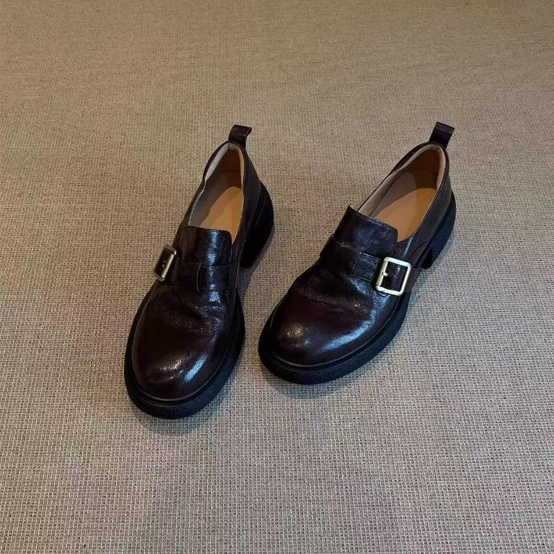 High-top One-piece Leather Buckle Shoes, New Style, Single Shoe, Women's Shoes