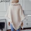 BITCED Solid Colour Wool-Trimmed Pullover for Women Autumn/Winter Thick Vintage Check Knitted Cape Shawl