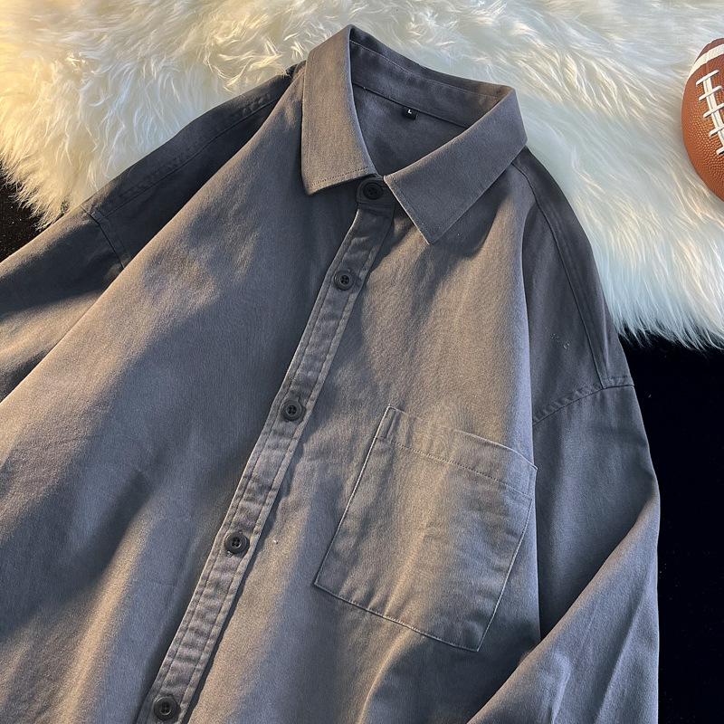 

Осень Зима Базовая рубашка из чистого хлопка Мужская с длинным рукавом Повседневная Многослойная Внутренняя из чистого хлопка L серый