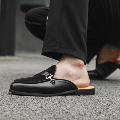 Hohe Qualität Sommer Neu Britischer Streetstyle Leder Pantoletten Für Herren Schwarz Weiß Hombre Täglich Outdoor Kleider Hausschuhe Große Größe