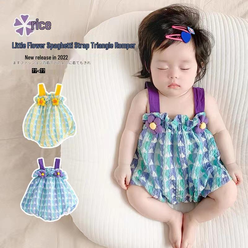 

Newborn Girl s 3D Flower Striped Sleeveless Romper 90 cm