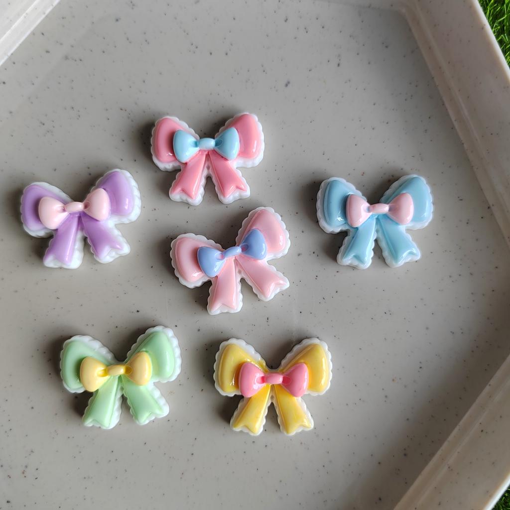 Kawaii Resin Bow Cabochon Flat Back Bowknot Charms Candy Color Bow Tie Embellishments Flatback Resin Charms for Hair Clips