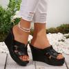 Large size summer open-toed square head flat sandals slippers women's shoes fashion casual women's flat slippers