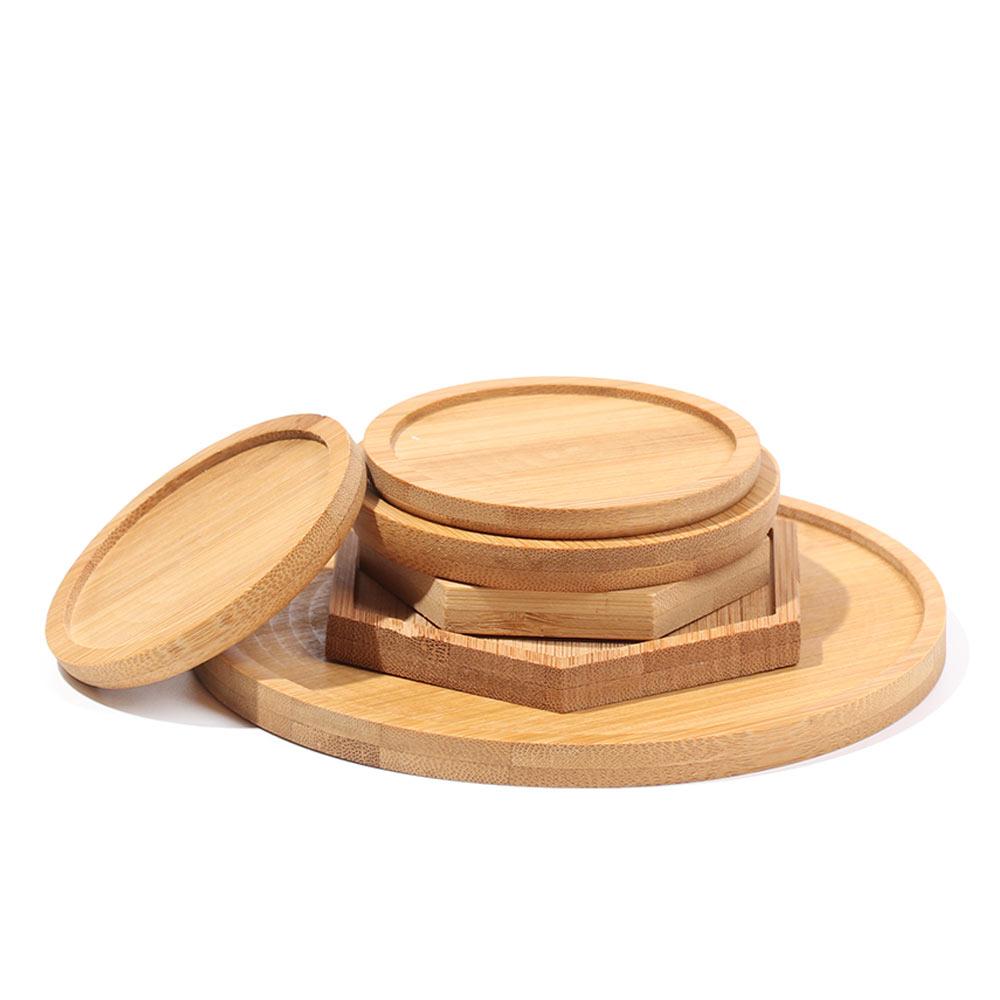 1PC Simple Bamboo Wood Tray Round Square Hexagon Flowerpot Base Planters Pot Stander Succulents Bonsai Holder Home Decor