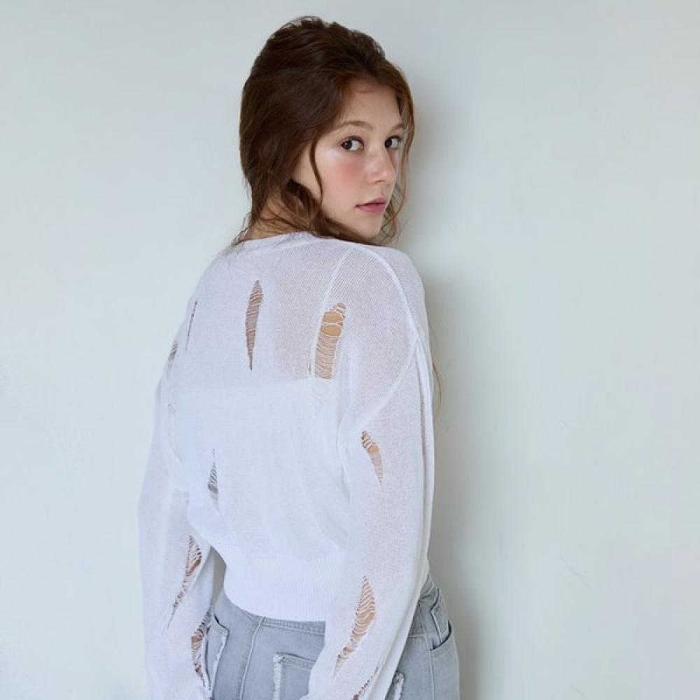 Egoist Destroyed Embroidery Knit Top  Es2okl06 