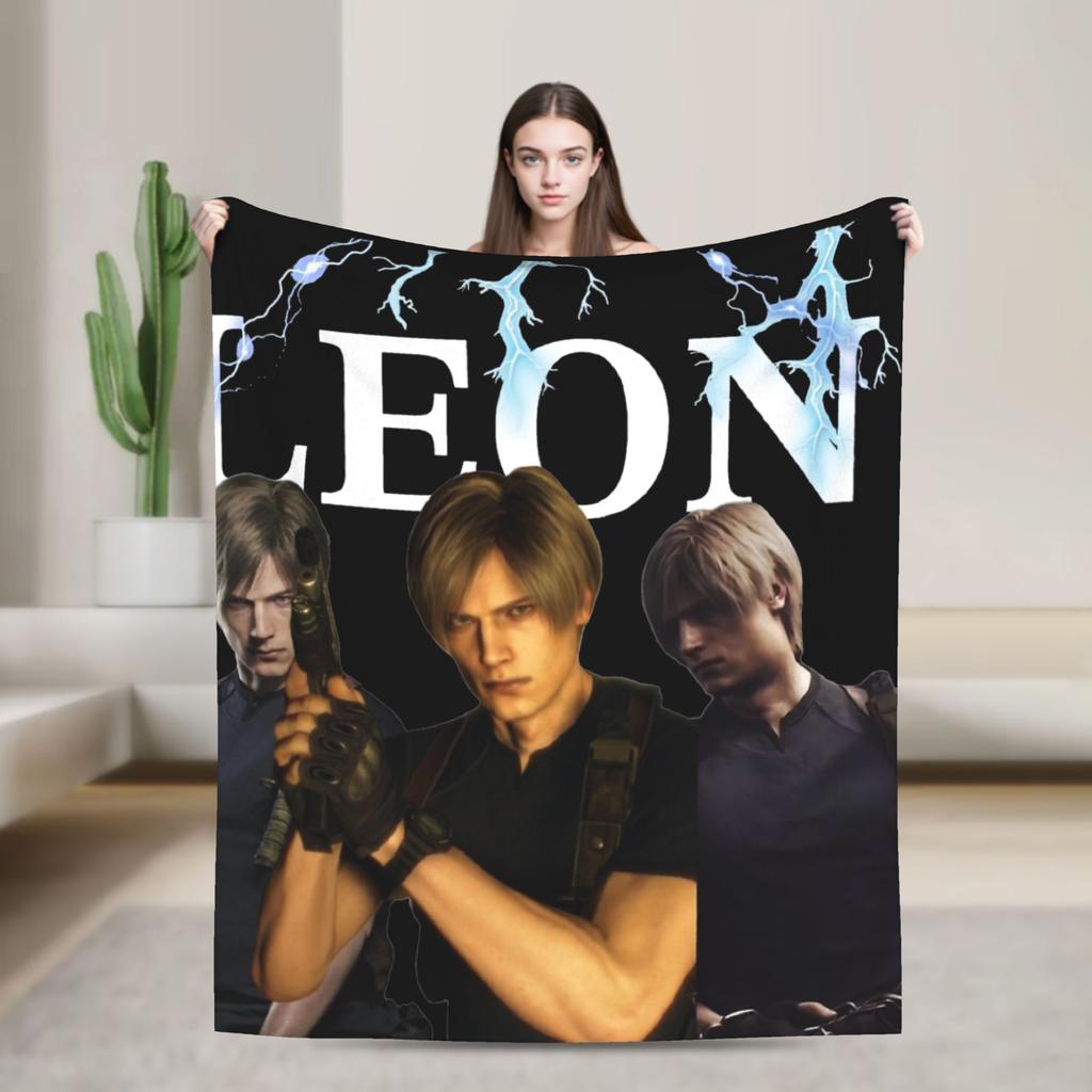 Leon Kennedy Blankets Resident Video Game Eviled Flannel Vintage Soft Throw Blanket for Home Spring/Autumn