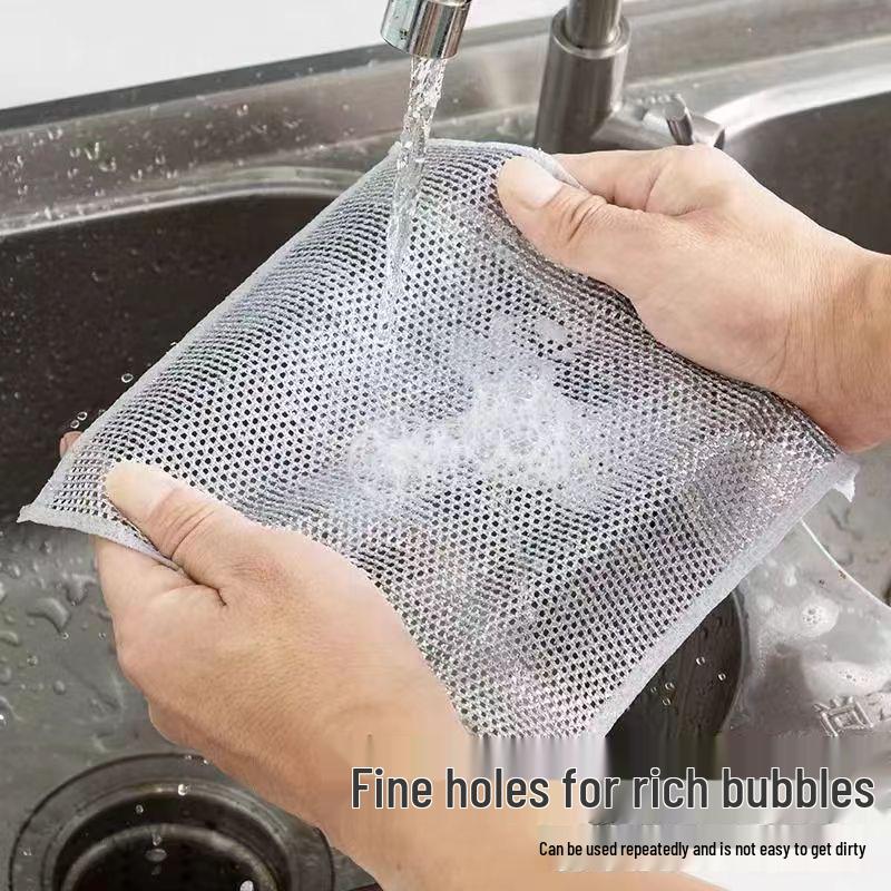Silver Mesh Dishcloth: Durable, Non-Stick Steel Wool, Easy Clean, Decontamination Kitchen Cloth
