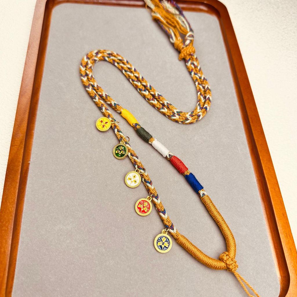 Hand-Woven Wealth God Tibetan Necklace with Thangka Pendant and Rope