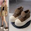 2025 early autumn new fashion Korean version platform muffin shoes women's high-top shoes versatile lace-up heightening casual board shoes