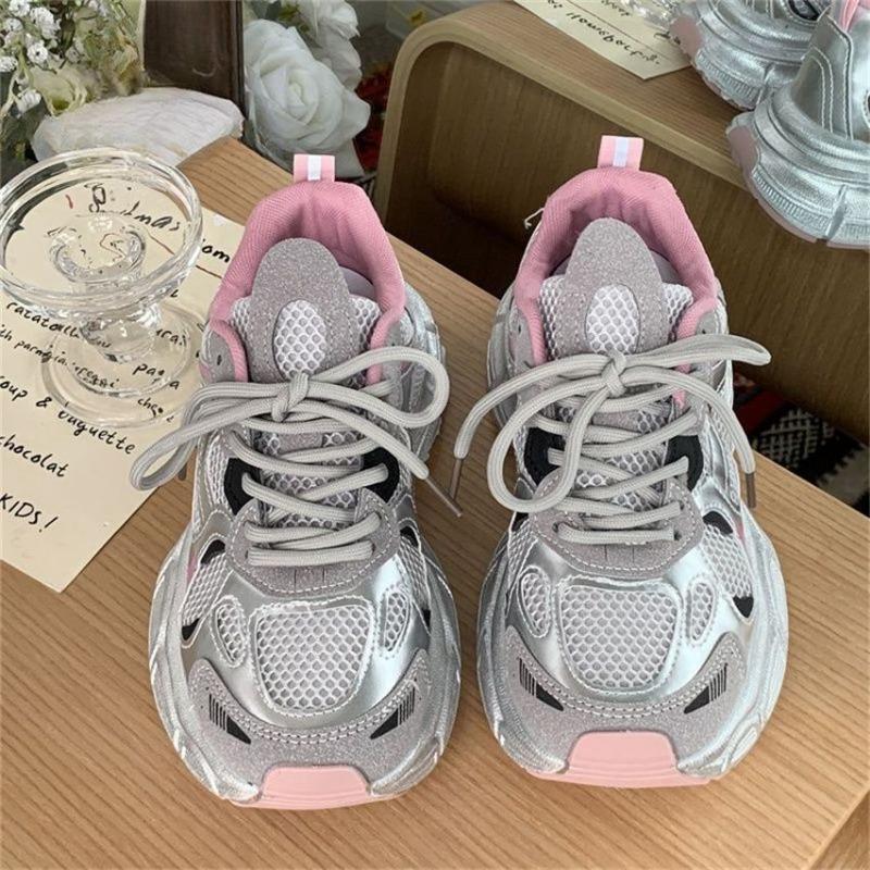 Mesh breathable silver platform dad spring and autumn new shoes women's casual sports shoes running shoes