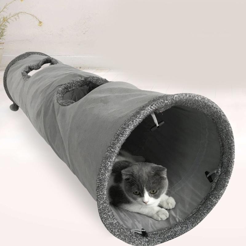 Collapsible Cat Tunnel Toy with Dangling Toy Playtube Crinkle Plush Foldable Tunnel for Indoor Kitten Rabbit