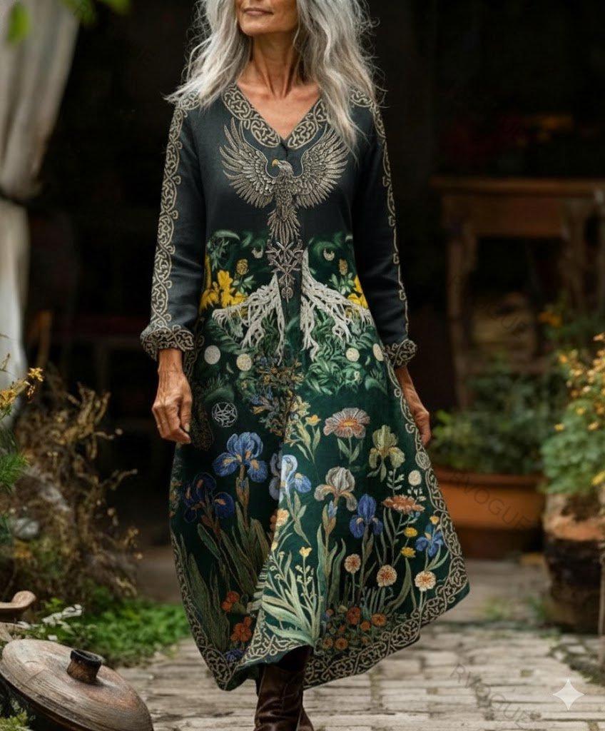 Slimming Long Sleeve Autumn Dress with Custom Digital Prints