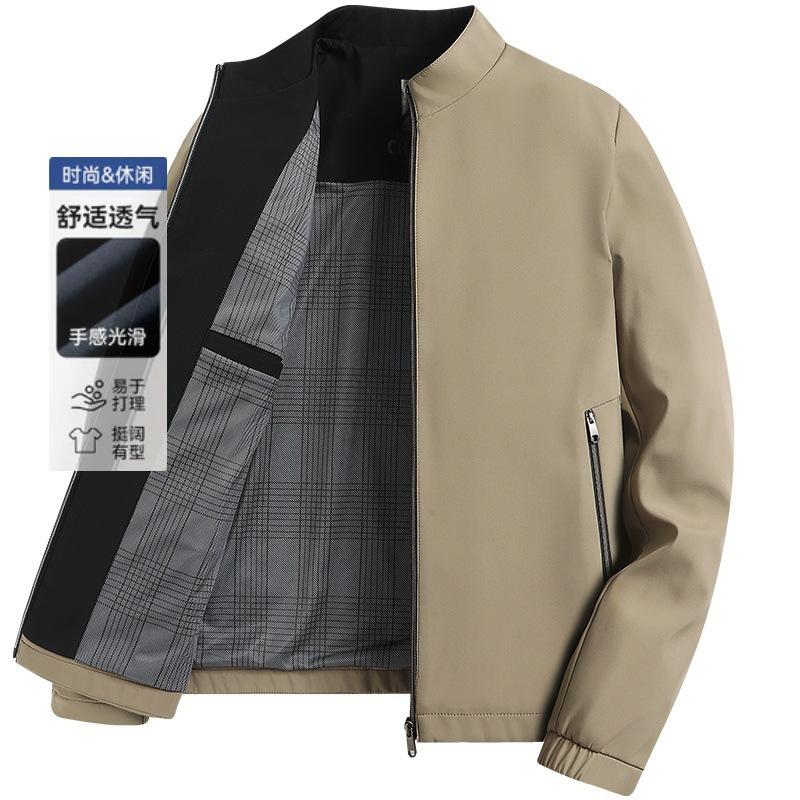 

Men s stand-up collar jacket men s new spring and autumn solid color zipper jacket versatile casual simple business dad wear padded clothes M