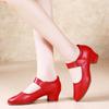 Leather Mid-heel Soft-soled Red Social Dance Shoes Middle-aged and Elderly Non-slip High-heeled Dance Women's Shoes