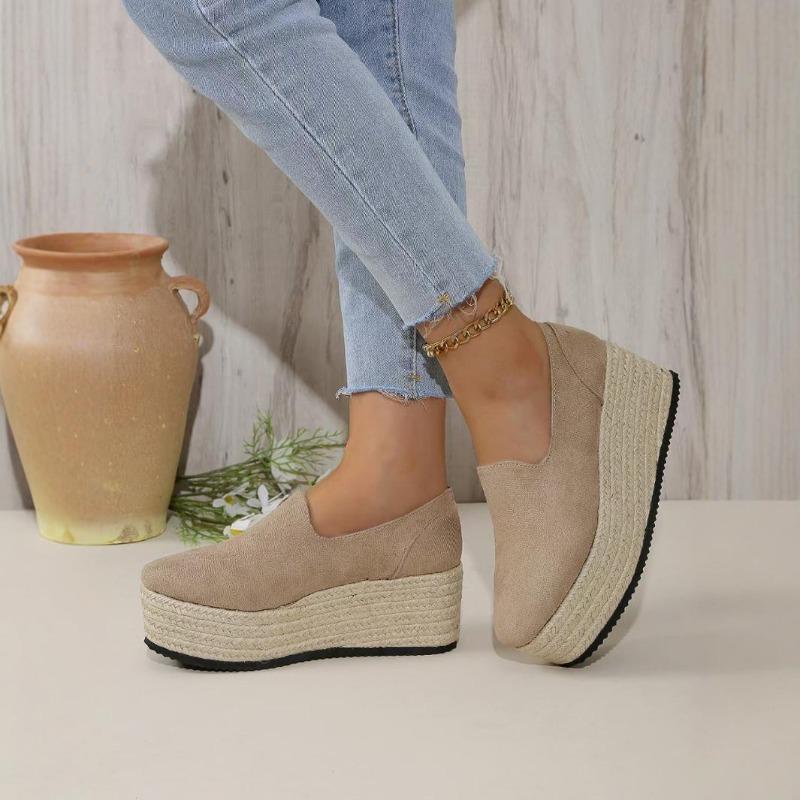 Dámske elegantné nazúvacie topánky na hrubom klinovom podpätku, zadný zips, platforma, podrážka z imitácie juty, priedušné, čierne, celoročné, ležérne, elegantné