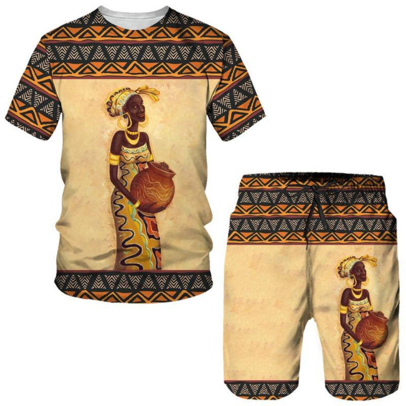 Africké dívky 3D potisk etnický styl dětské soupravy módní trička plážové šortky trička topy vintage chlapci dívky sportovní oblečení obleky