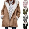 Winter Thermal Coat with Hood Thickened Fleece Lined Faux Suede Jacket Mid Length Long Sleeve Outdoor Casual Outerwear with Pockets