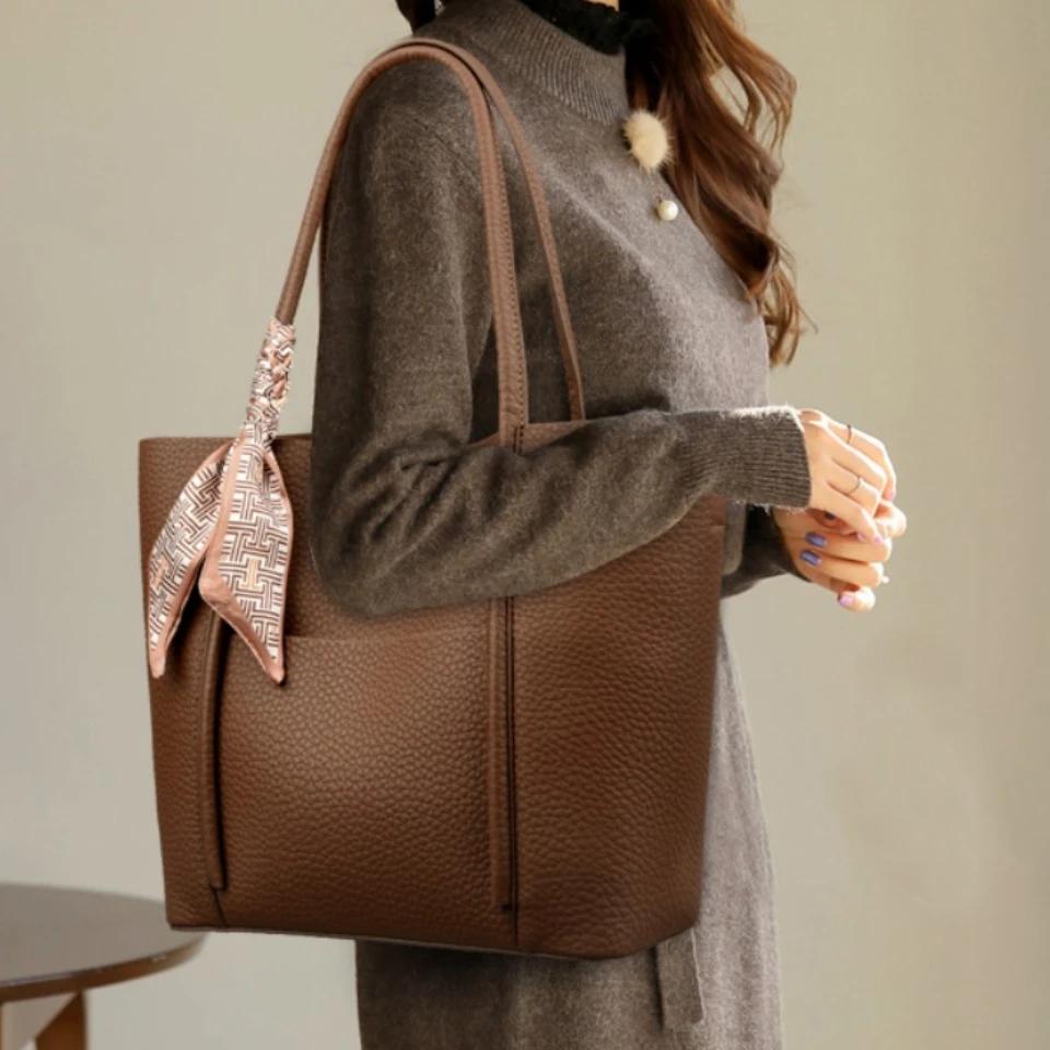 Borsa a Tote in Vera Pelle Morbida da Donna Borsa Grande Capacità Borse da Trasporto Borsa a Mano di Design Borsa a Spalla Vintage Borse da Pendolarismo di Marca