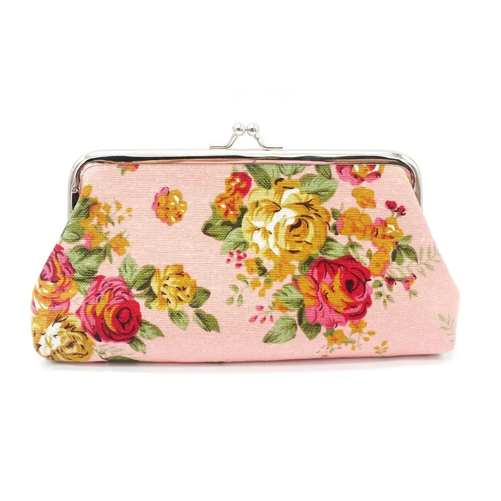 Carteira de moedas com estampa de flores para mulheres, mini bolsa de lona, porta-moedas, dinheiro, cartão, carteira, batom, fone de ouvido, chaves