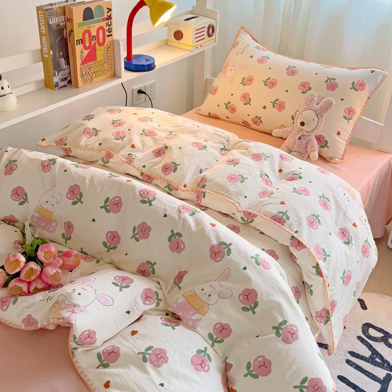 School Season Washed Double-layer Yarn Simple Printing Student Dormitory Apartment Four-piece Set with Four Seasons