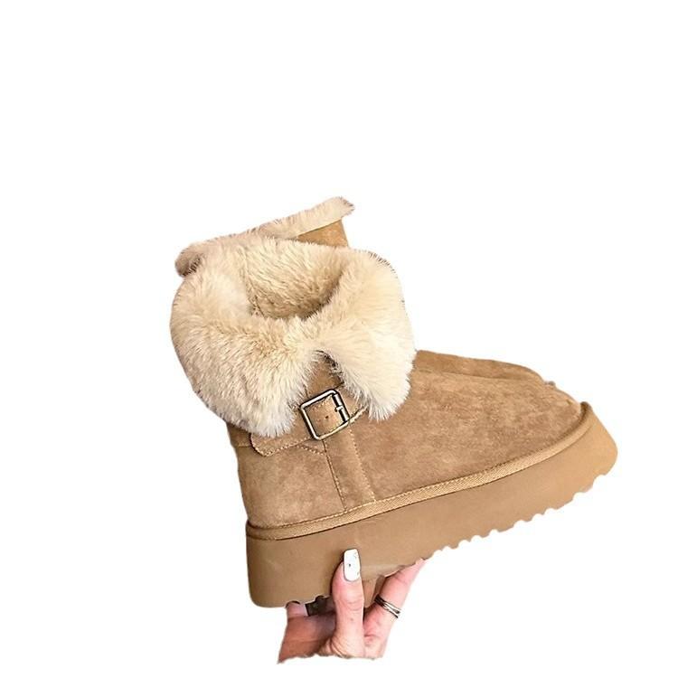 Thick-soled Snow Boots Women's Winter 2025 New Round Head Versatile Velvet Thickened Two Wear Turned Hair Short Tube Snow Cotton