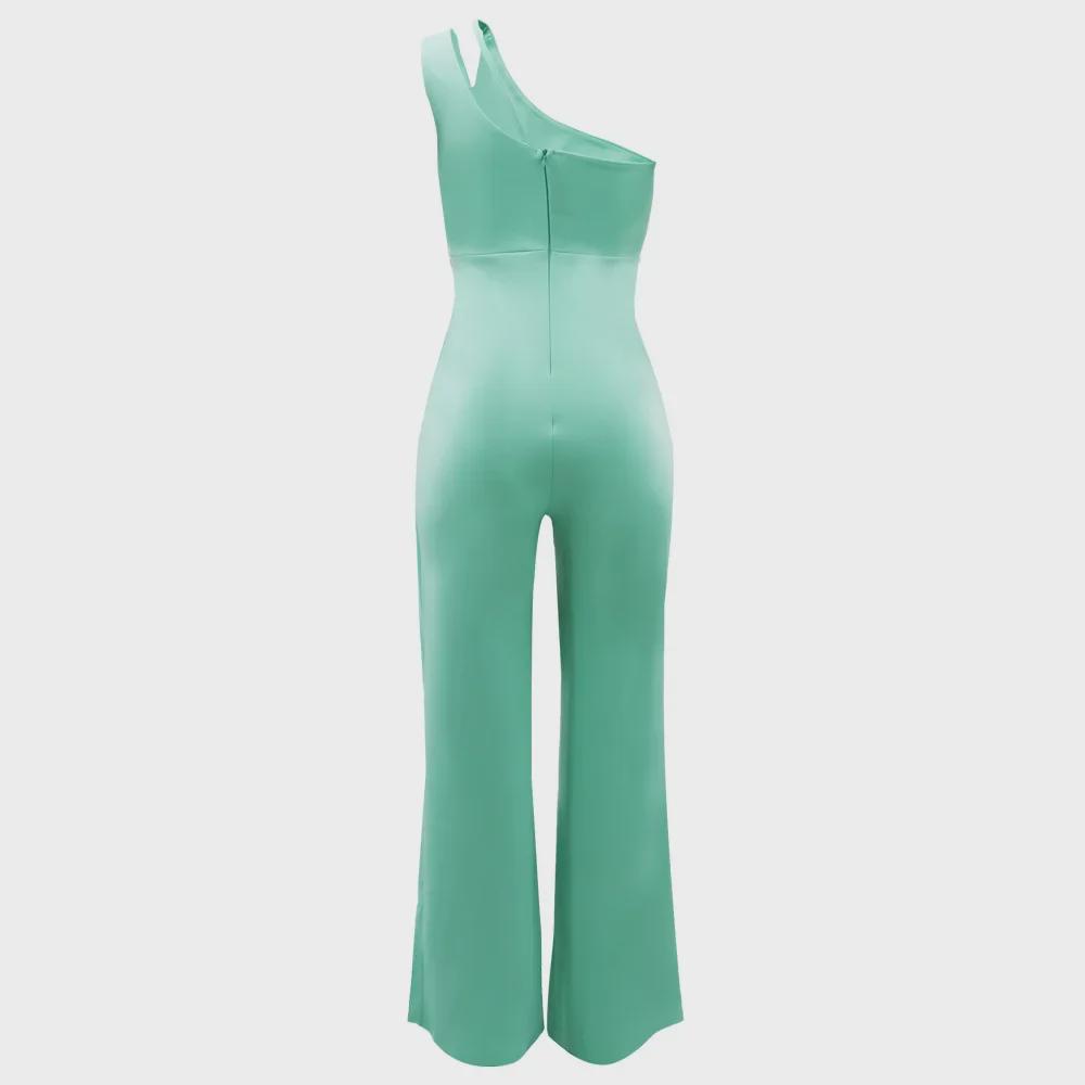 9904 European & American Sexy Sleeveless One-Shoulder High Waist Straight Jumpsuit