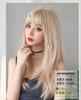 Natural-looking long wig, medium length, straight wig, full wig, semi-long, layered wig, women's wig with net (platinum color)