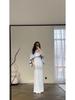 European and American 2024 Solid Color Satin Batwing Shawl Dress with Long Sleeves