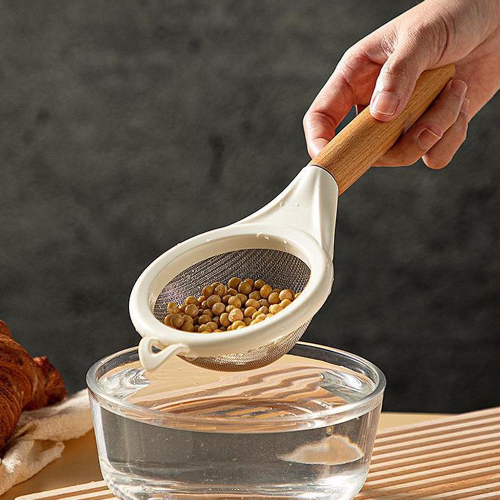 Stainless Steel Flour Sieve Sugar Powder Juice Soybean Milk Foam Filter Fine Screen Wooden Handle Household Kitchen Baking Tools
