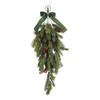 Christmas Teardrop Swag Artificial Norfolk Pine Branch Door Swag with Faux Pine Cones And Bow for Indoor Outdoor Mantel Fireplace Stairway Decor