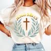 Christliches Osterhemd 2026, Minimalistisches Kreuz Lorbeerkranz T-Shirt, Oster-Partneroutfit, Weiche Frühlingsfeiertagsbekleidung